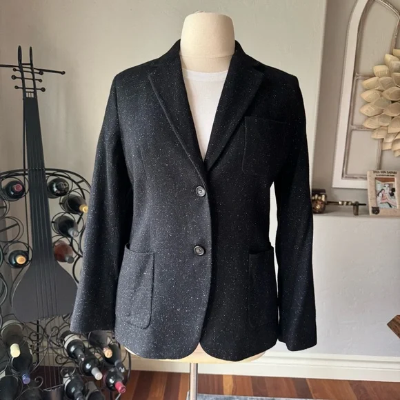Talbots Women's Black Tweed Wool Blend Two Buttons Blazer Jacket Size 16 - Picture 1 of 15